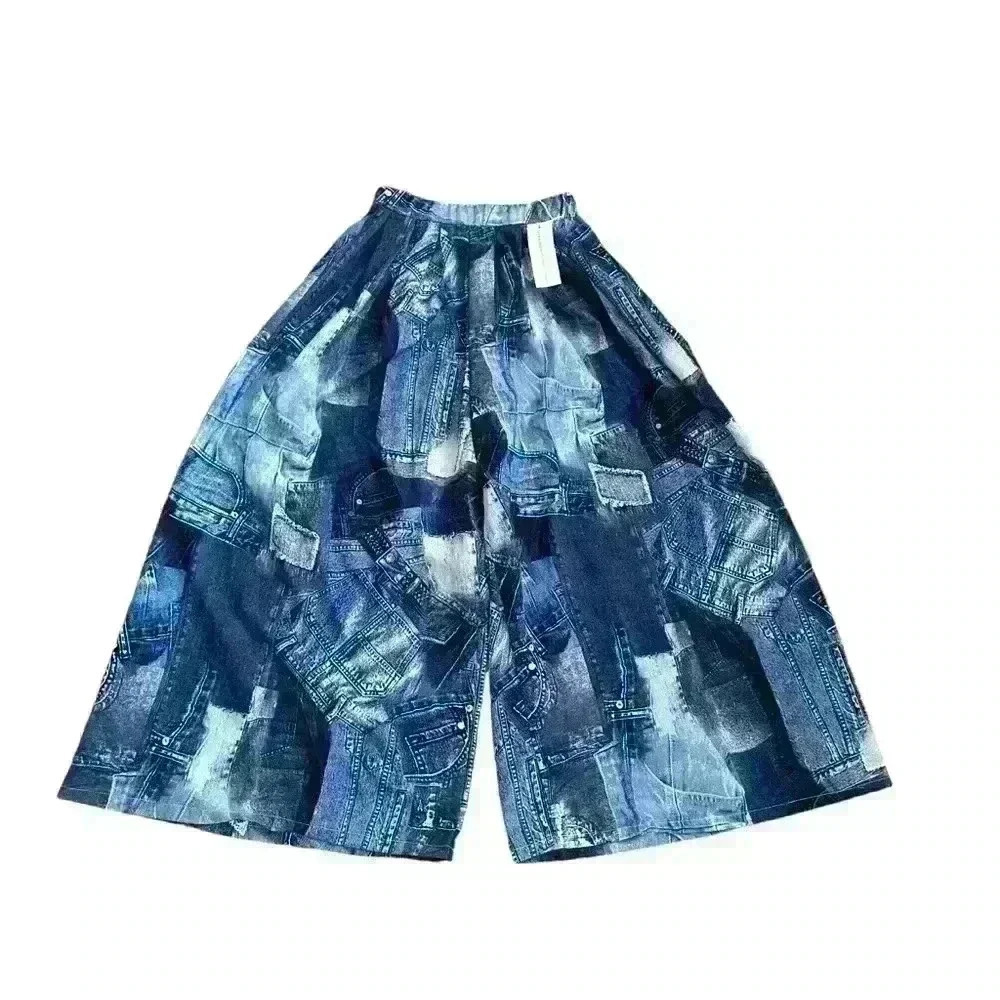 NWT Live 4 Truth Palazzo Straight Leg Print Maxi Pants Denim Design women Med.